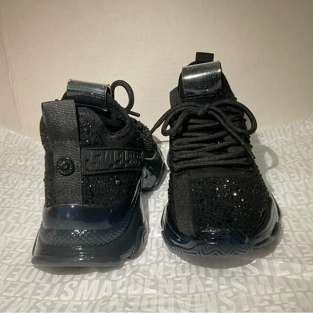Steve Madden Black Knit Crystal-Embellished Platform Sneaker